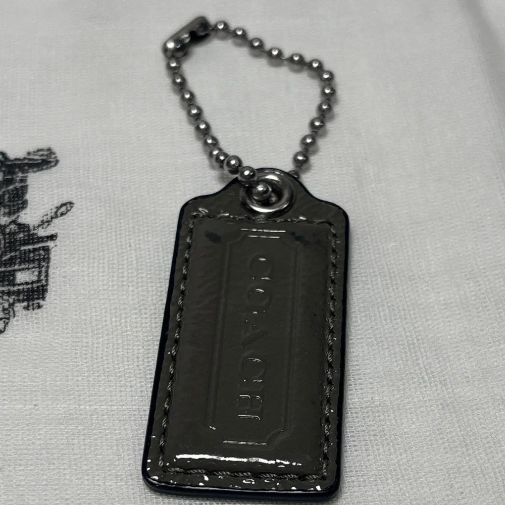 Coach Olive Green Patent Leather Hang Tag Keychain